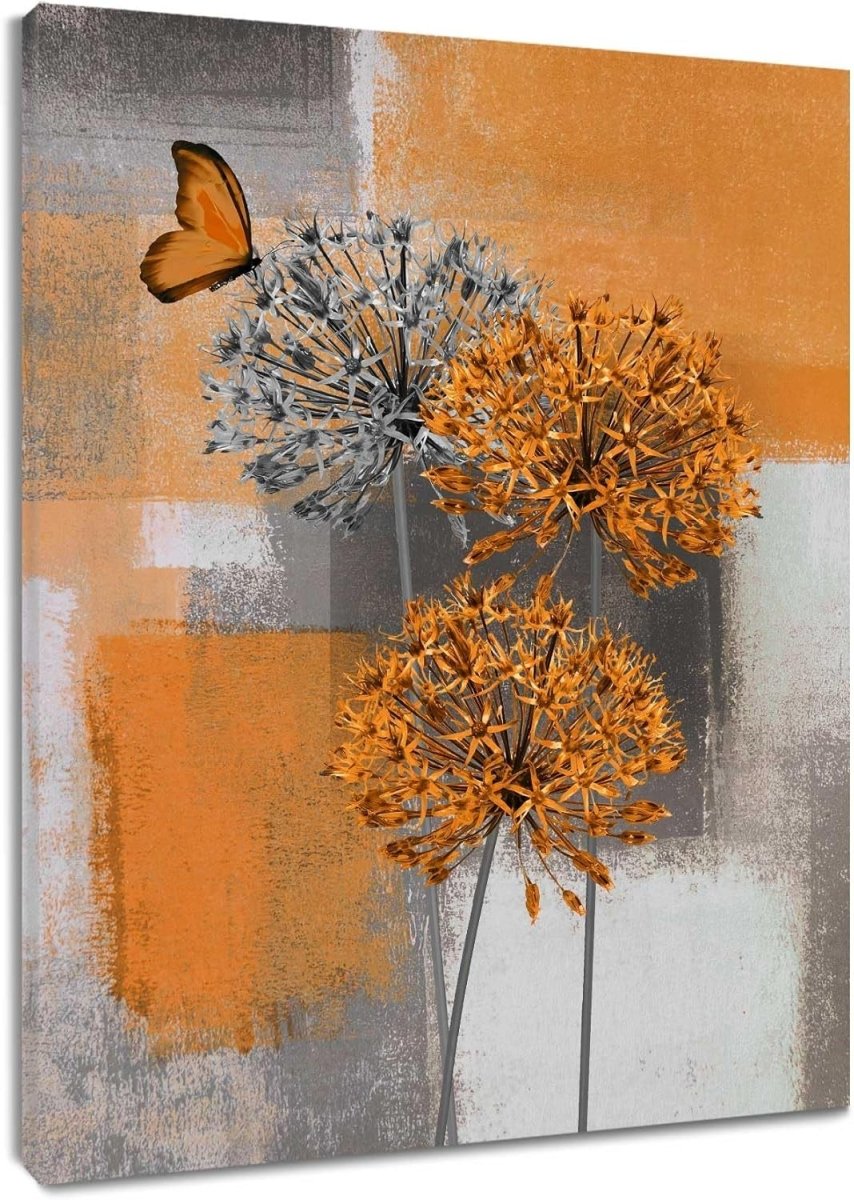 Orange Dandelion Canvas Wall Art Floral Framed 50x40cm - Kwikley