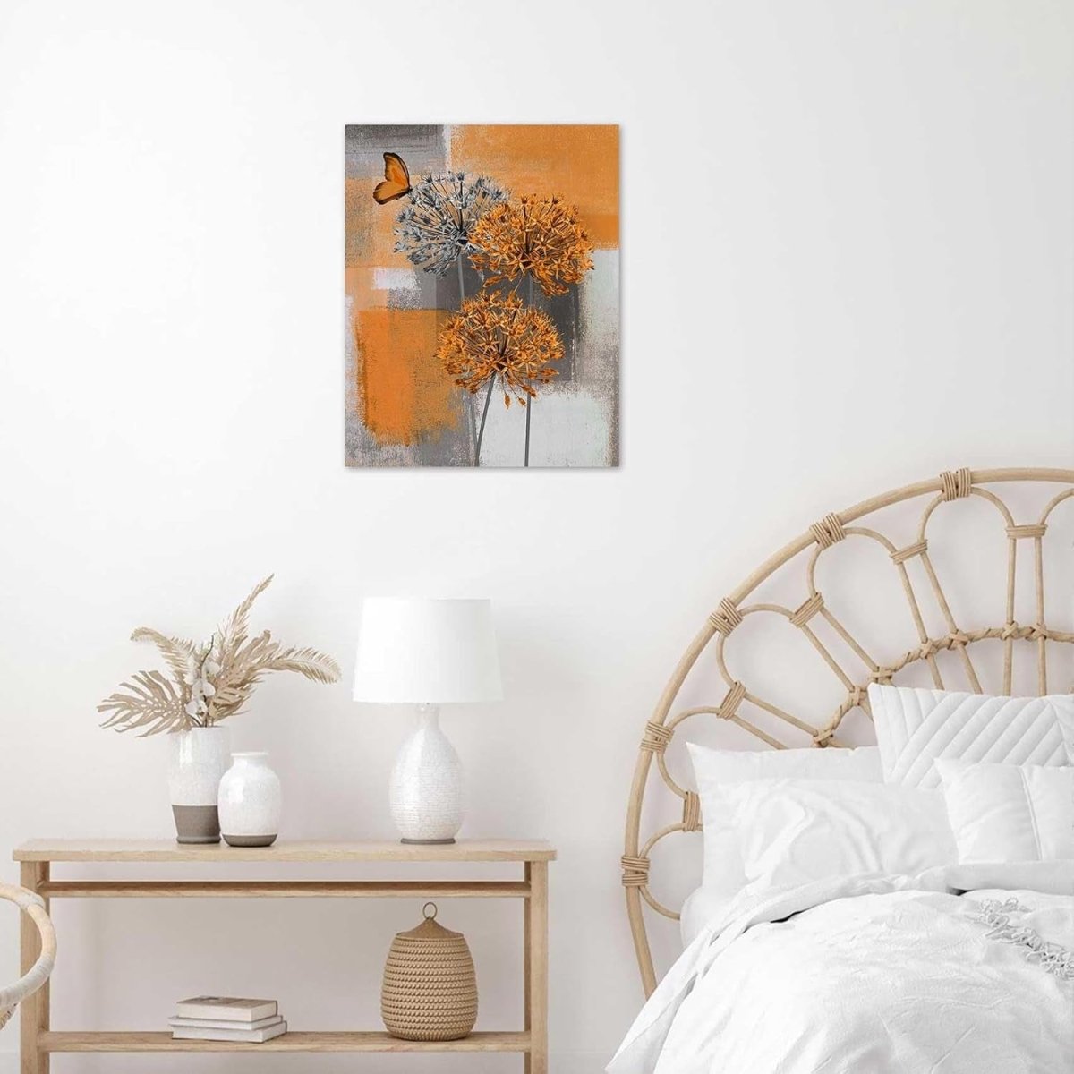 Orange Dandelion Canvas Wall Art Floral Framed 50x40cm - Kwikley