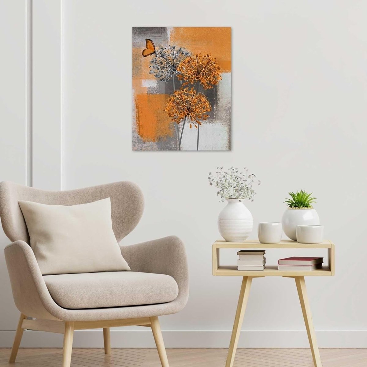 Orange Dandelion Canvas Wall Art Floral Framed 50x40cm - Kwikley