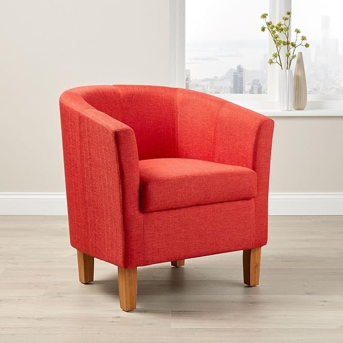 Orange Fabric Tub Accent Chair Upholstered Armchair Wood Legs - Kwikley