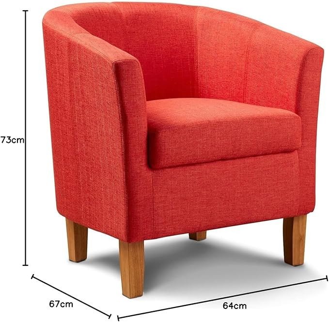 Orange Fabric Tub Accent Chair Upholstered Armchair Wood Legs - Kwikley