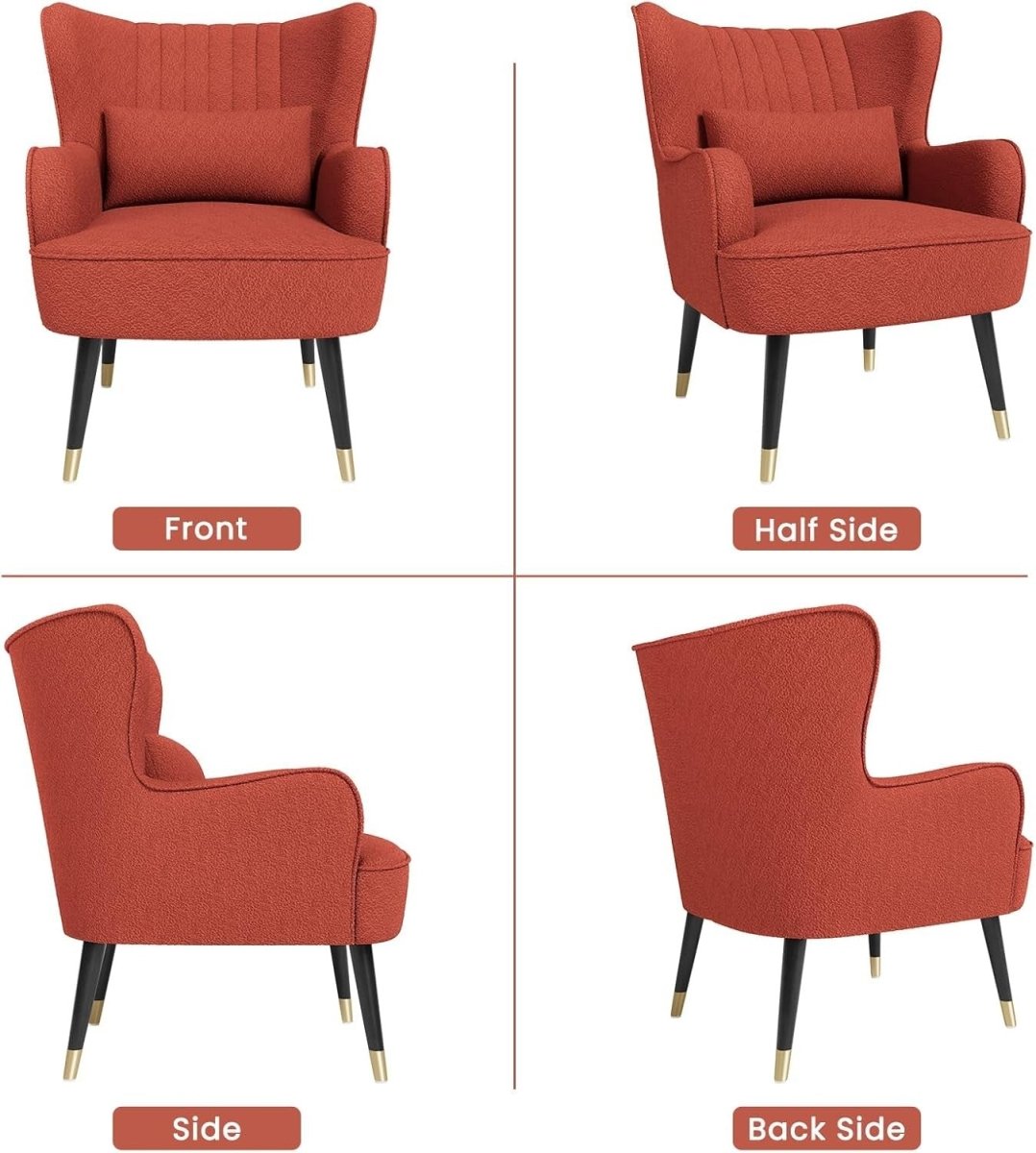 Orange Red Teddy Fleece Wing Back Accent Chair Lounge Armchair - Kwikley