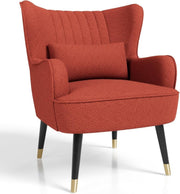 Orange Red Teddy Fleece Wing Back Accent Chair Lounge Armchair - Kwikley