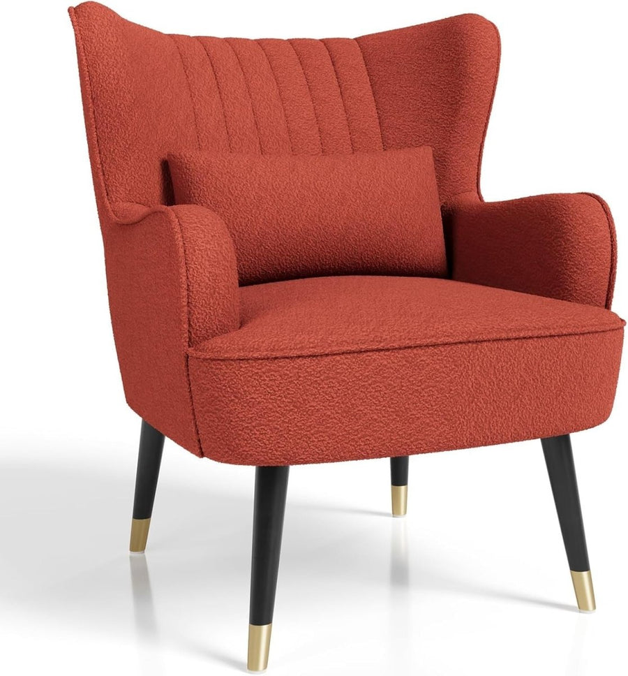 Orange Red Teddy Fleece Wing Back Accent Chair Lounge Armchair - Kwikley
