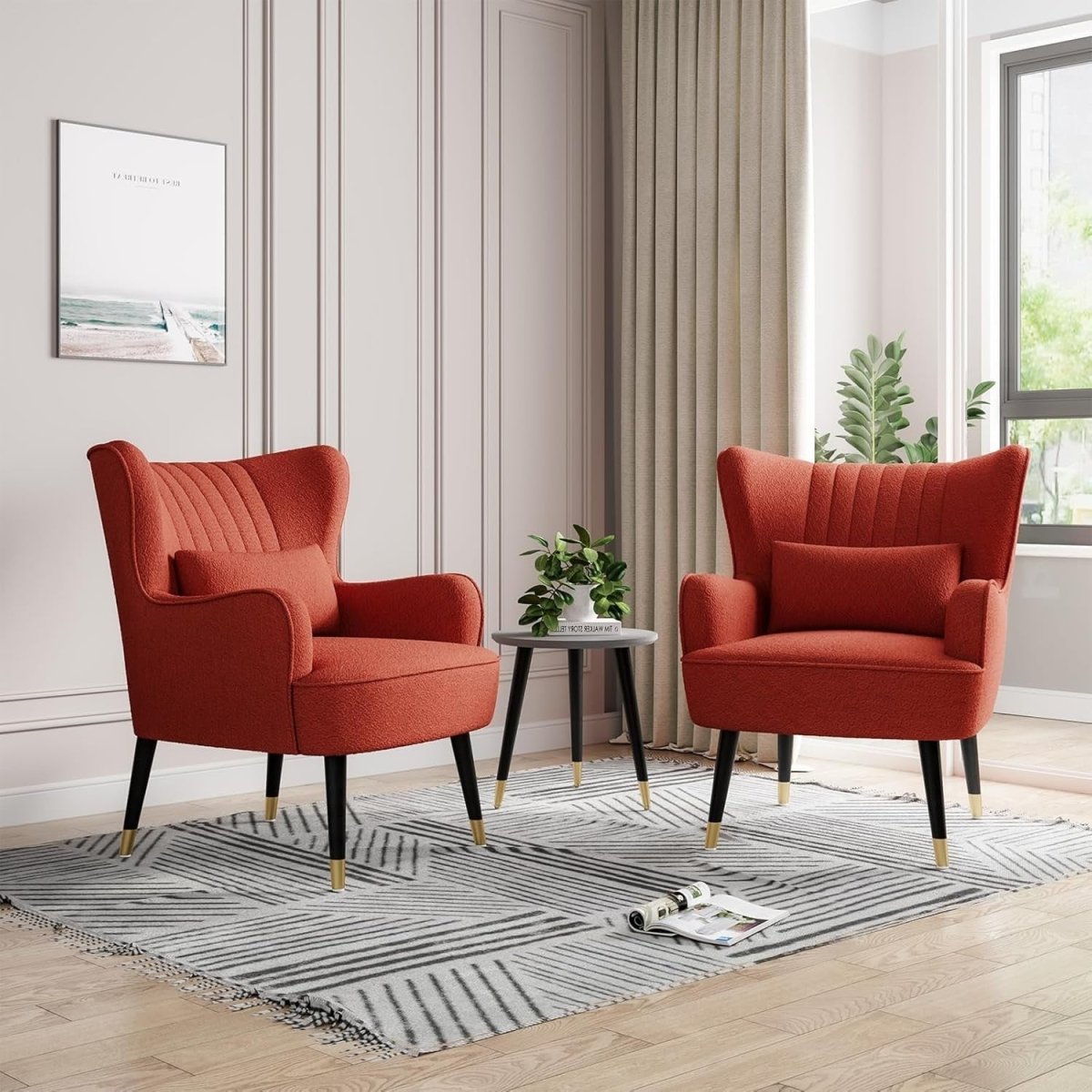 Orange Red Teddy Fleece Wing Back Accent Chair Lounge Armchair - Kwikley
