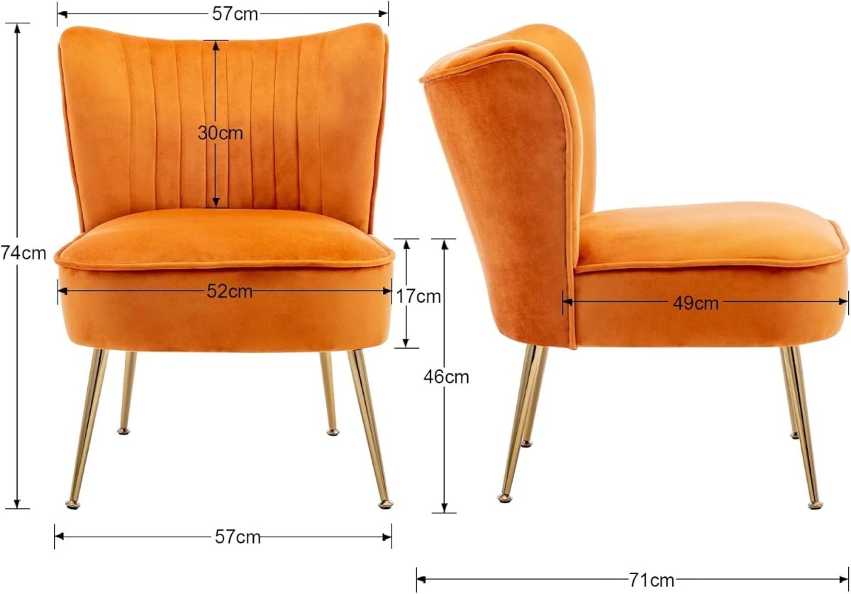 Orange Velvet Accent Chair Gold Metal Legs Lounge Tub Seat - Kwikley