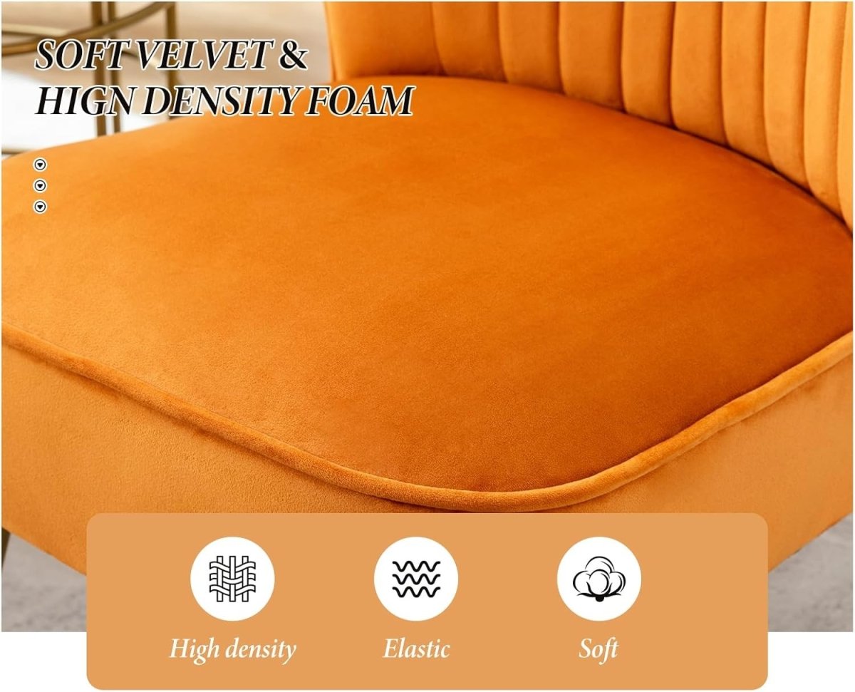 Orange Velvet Accent Chair Gold Metal Legs Lounge Tub Seat - Kwikley