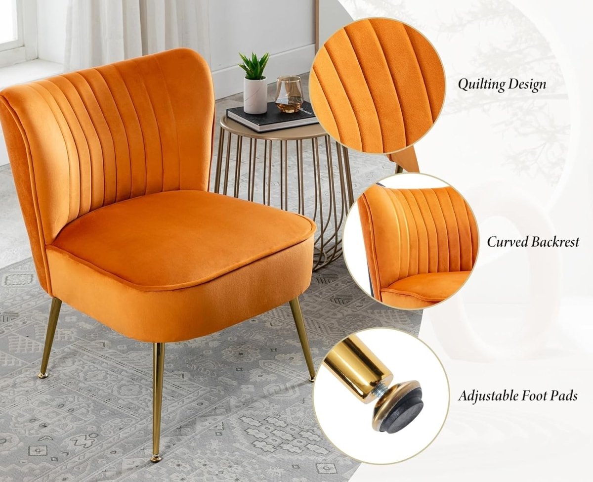 Orange Velvet Accent Chair Gold Metal Legs Lounge Tub Seat - Kwikley