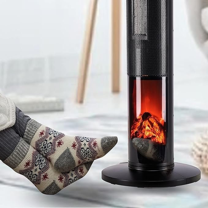 Oscillating Tower Fan Heater 2000W Ceramic Electric Fireplace with Remote & LCD - Kwikley