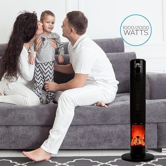 Oscillating Tower Fan Heater 2000W Ceramic Electric Fireplace with Remote & LCD - Kwikley