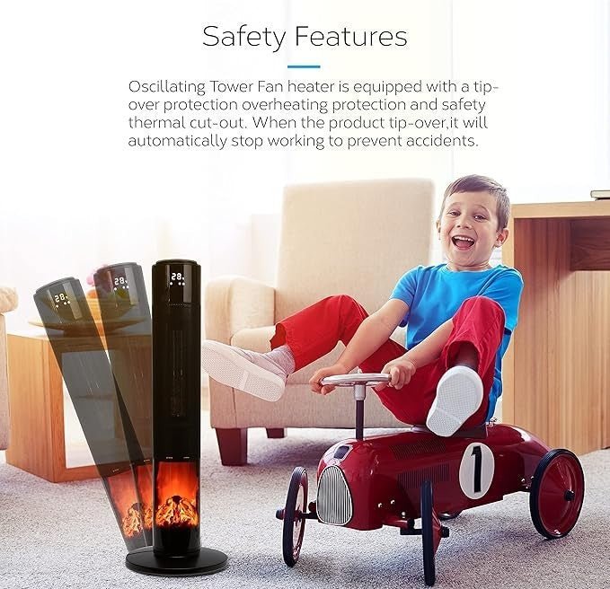 Oscillating Tower Fan Heater 2000W Ceramic Electric Fireplace with Remote & LCD - Kwikley