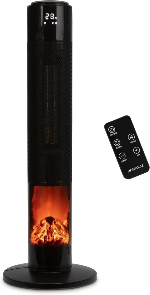 Oscillating Tower Fan Heater 2000W Ceramic Electric Fireplace with Remote & LCD - Kwikley