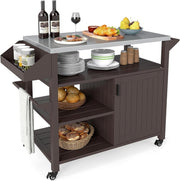 Outdoor BBQ Grill Cart with Stainless Steel Top, Storage & Lockable Wheels - Kwikley