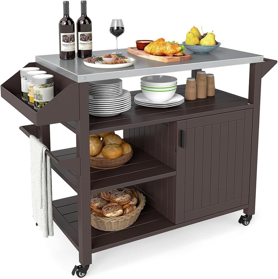 Outdoor BBQ Grill Cart with Stainless Steel Top, Storage & Lockable Wheels - Kwikley