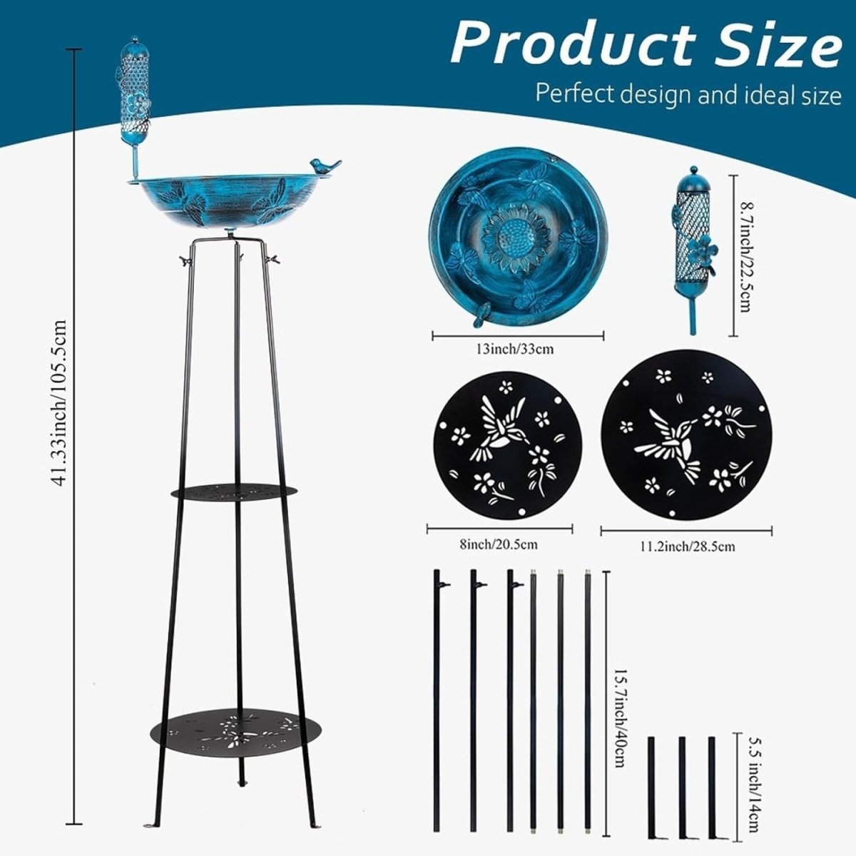 Outdoor Bird Bath Feeder Stand Metal Garden Patio Yard Decor with Tall Base - Kwikley