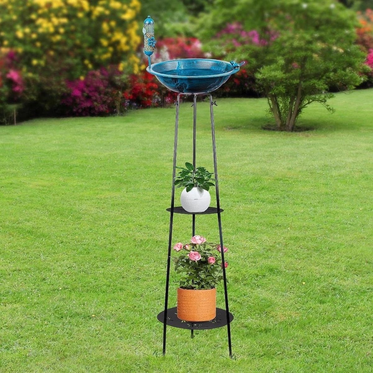 Outdoor Bird Bath Feeder Stand Metal Garden Patio Yard Decor with Tall Base - Kwikley