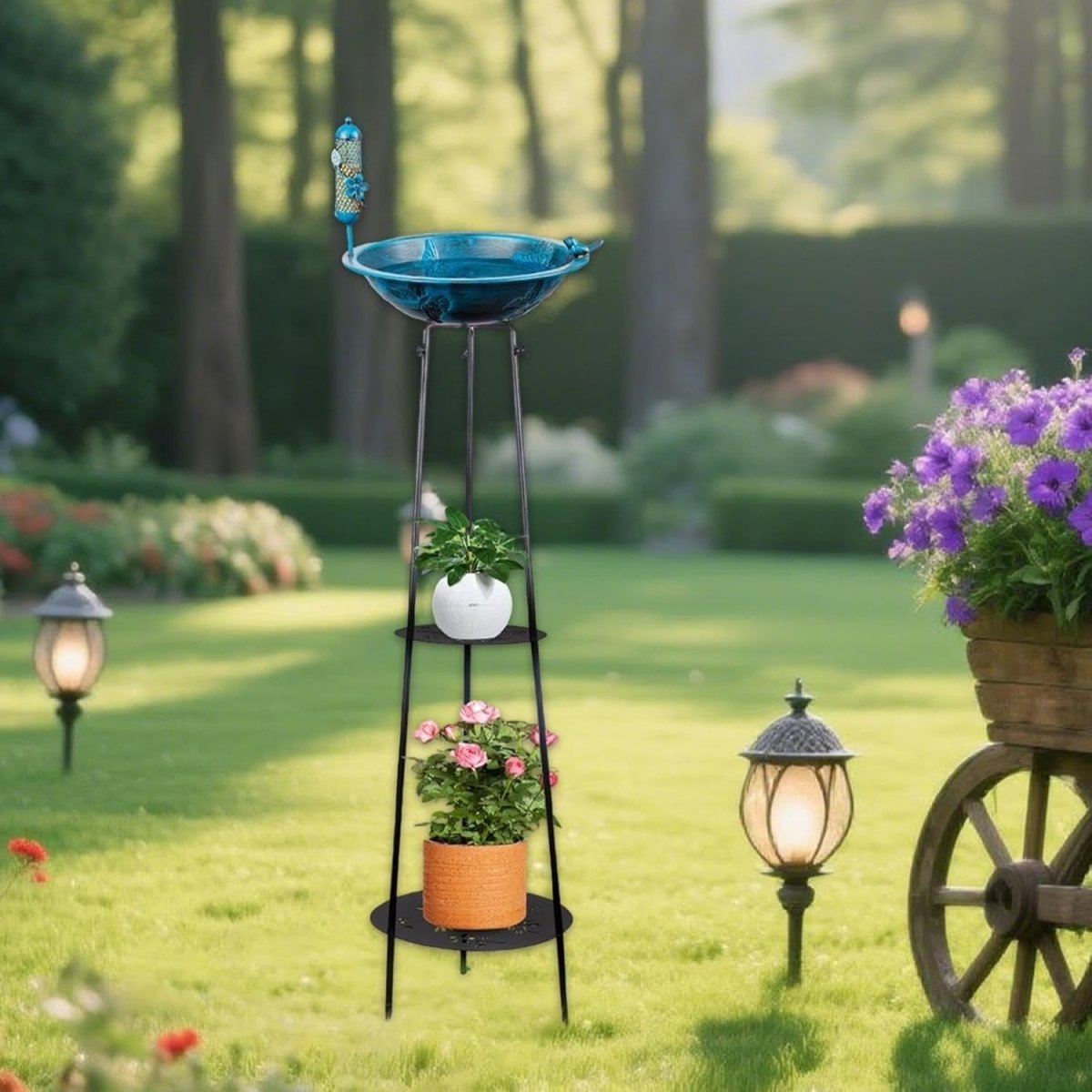 Outdoor Bird Bath Feeder Stand Metal Garden Patio Yard Decor with Tall Base - Kwikley