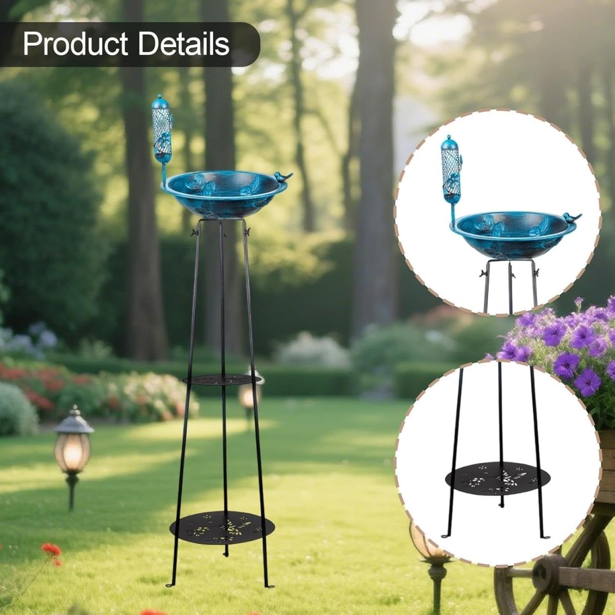 Outdoor Bird Bath Feeder Stand Metal Garden Patio Yard Decor with Tall Base - Kwikley