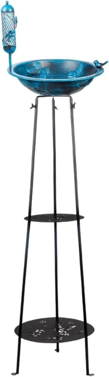 Outdoor Bird Bath Feeder Stand Metal Garden Patio Yard Decor with Tall Base - Kwikley