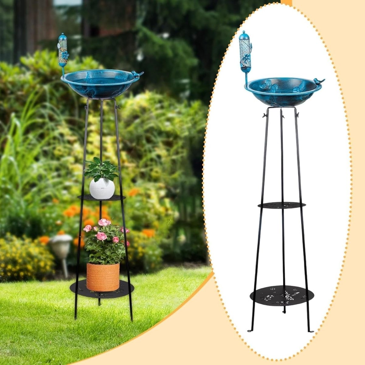 Outdoor Bird Bath Feeder Stand Metal Garden Patio Yard Decor with Tall Base - Kwikley