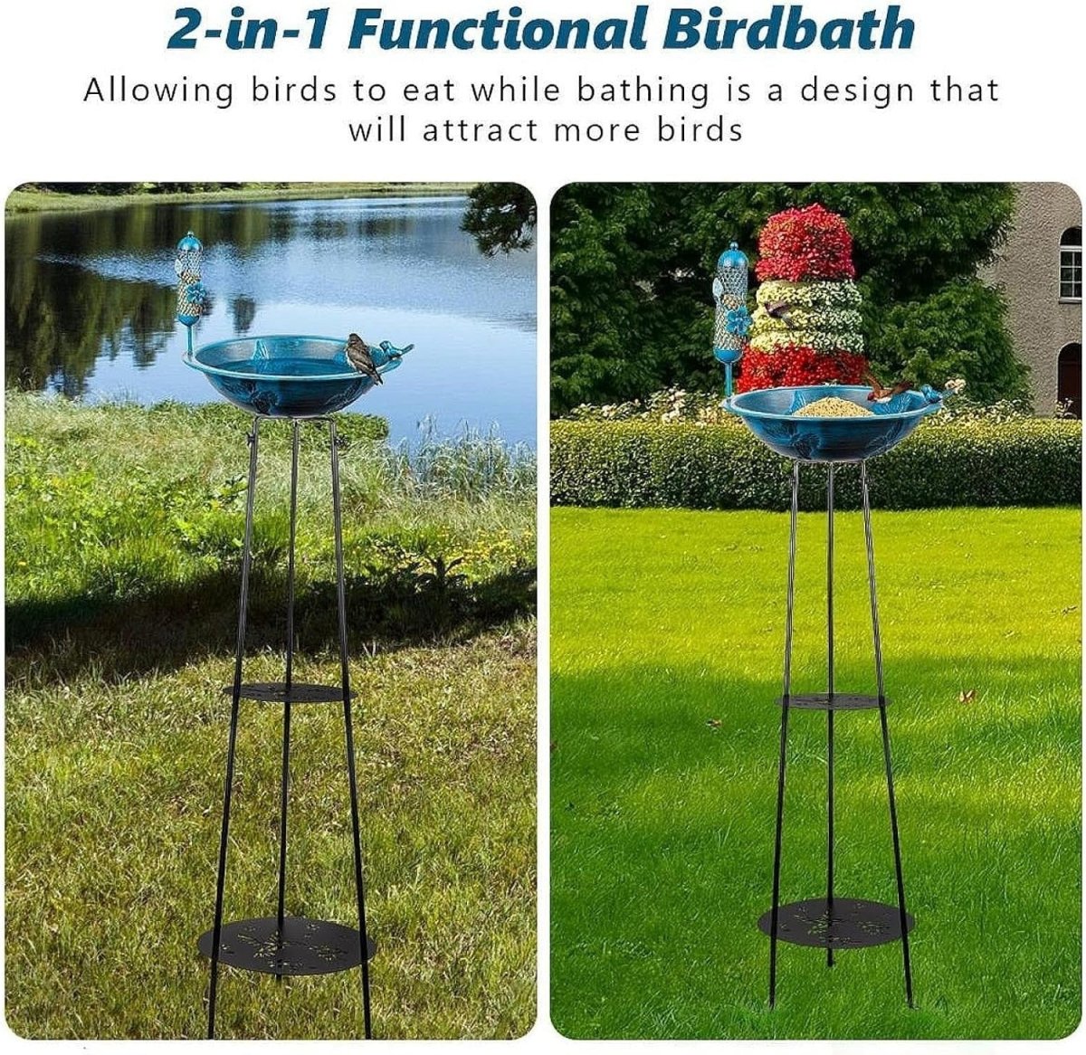 Outdoor Bird Bath Feeder Stand Metal Garden Patio Yard Decor with Tall Base - Kwikley