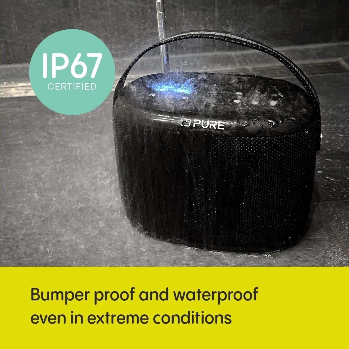 Outdoor Bluetooth Speaker DAB+/FM Waterproof IP67 14h Battery Black - Kwikley