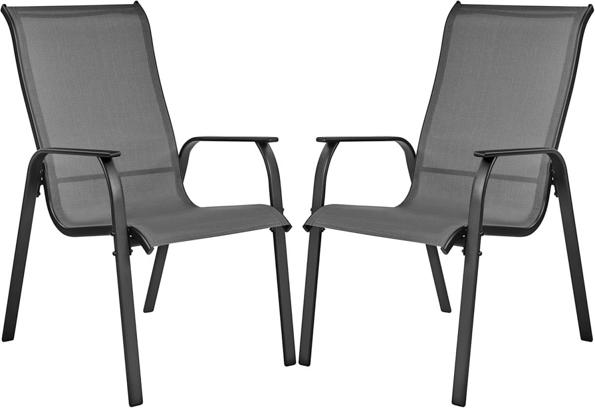 Outdoor Garden Chairs Set of 2 Stackable Texteline Armchairs Patio Dining - Kwikley