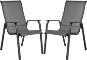 Outdoor Garden Chairs Set of 2 Stackable Texteline Armchairs Patio Dining - Kwikley