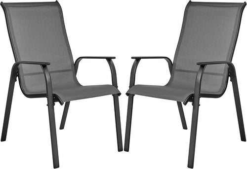 Outdoor Garden Chairs Set of 2 Stackable Texteline Armchairs Patio Dining - Kwikley