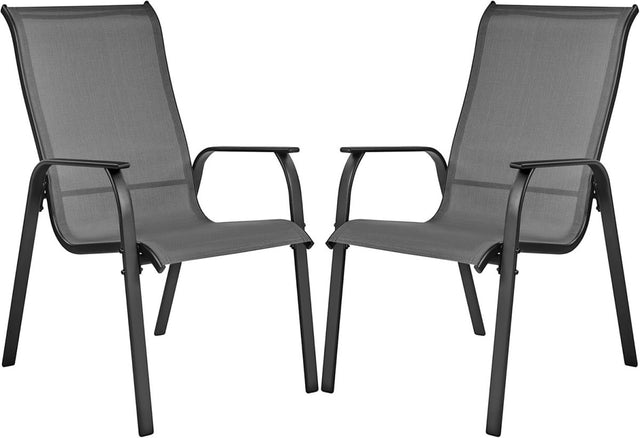 Outdoor Garden Chairs Set of 2 Stackable Texteline Armchairs Patio Dining
