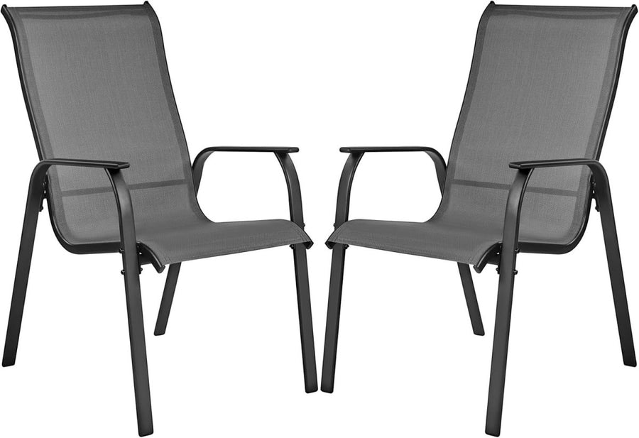 Outdoor Garden Chairs Set of 2 Stackable Texteline Armchairs Patio Dining - Kwikley