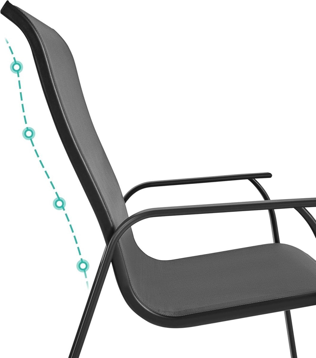 Outdoor Garden Chairs Set of 2 Stackable Texteline Armchairs Patio Dining - Kwikley