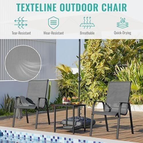 Outdoor Garden Chairs Set of 2 Stackable Texteline Armchairs Patio Dining - Kwikley