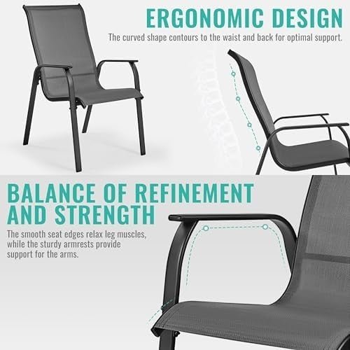 Outdoor Garden Chairs Set of 2 Stackable Texteline Armchairs Patio Dining - Kwikley