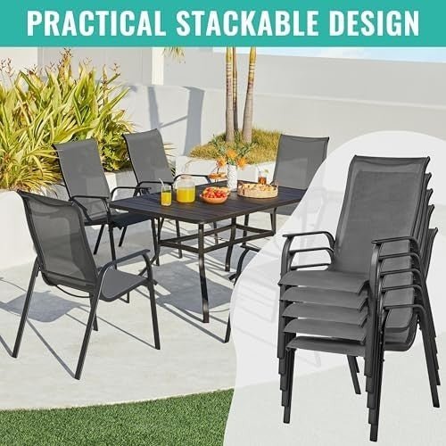 Outdoor Garden Chairs Set of 2 Stackable Texteline Armchairs Patio Dining - Kwikley