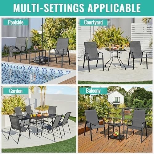 Outdoor Garden Chairs Set of 2 Stackable Texteline Armchairs Patio Dining - Kwikley