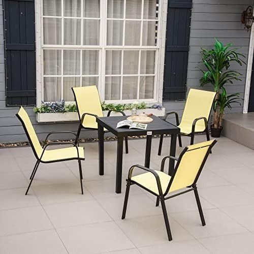 Outdoor Garden Chairs Set of 4 Stackable Mesh Patio Dining Armchairs - Kwikley