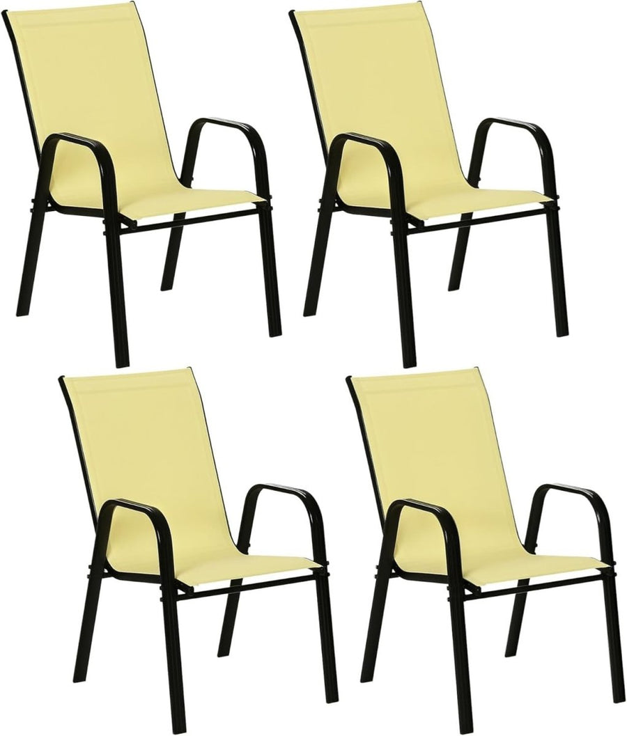 Outdoor Garden Chairs Set of 4 Stackable Mesh Patio Dining Armchairs - Kwikley