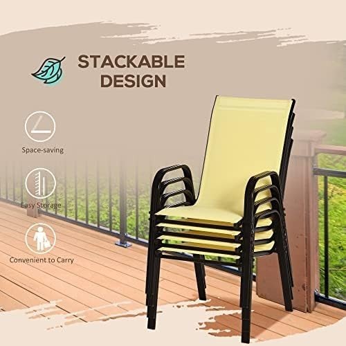 Outdoor Garden Chairs Set of 4 Stackable Mesh Patio Dining Armchairs - Kwikley