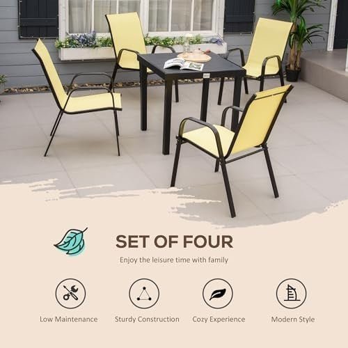 Outdoor Garden Chairs Set of 4 Stackable Mesh Patio Dining Armchairs - Kwikley
