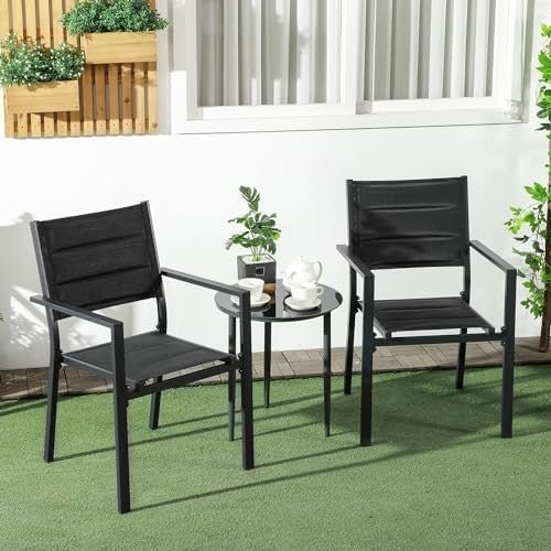 Outdoor Garden Dining Chairs Set of 2 Stackable Aluminium Mesh Armchairs - Kwikley