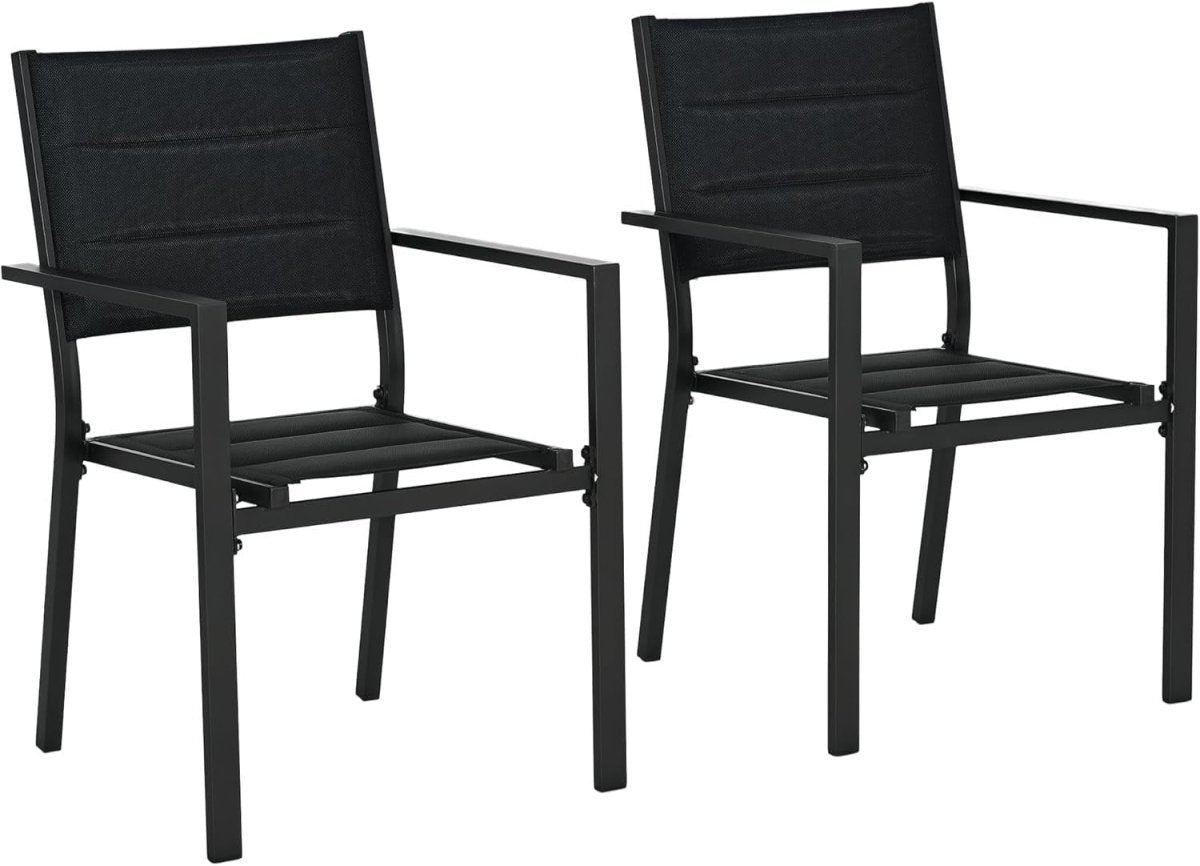 Outdoor Garden Dining Chairs Set of 2 Stackable Aluminium Mesh Armchairs - Kwikley