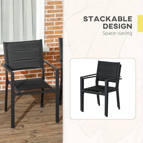 Outdoor Garden Dining Chairs Set of 2 Stackable Aluminium Mesh Armchairs - Kwikley