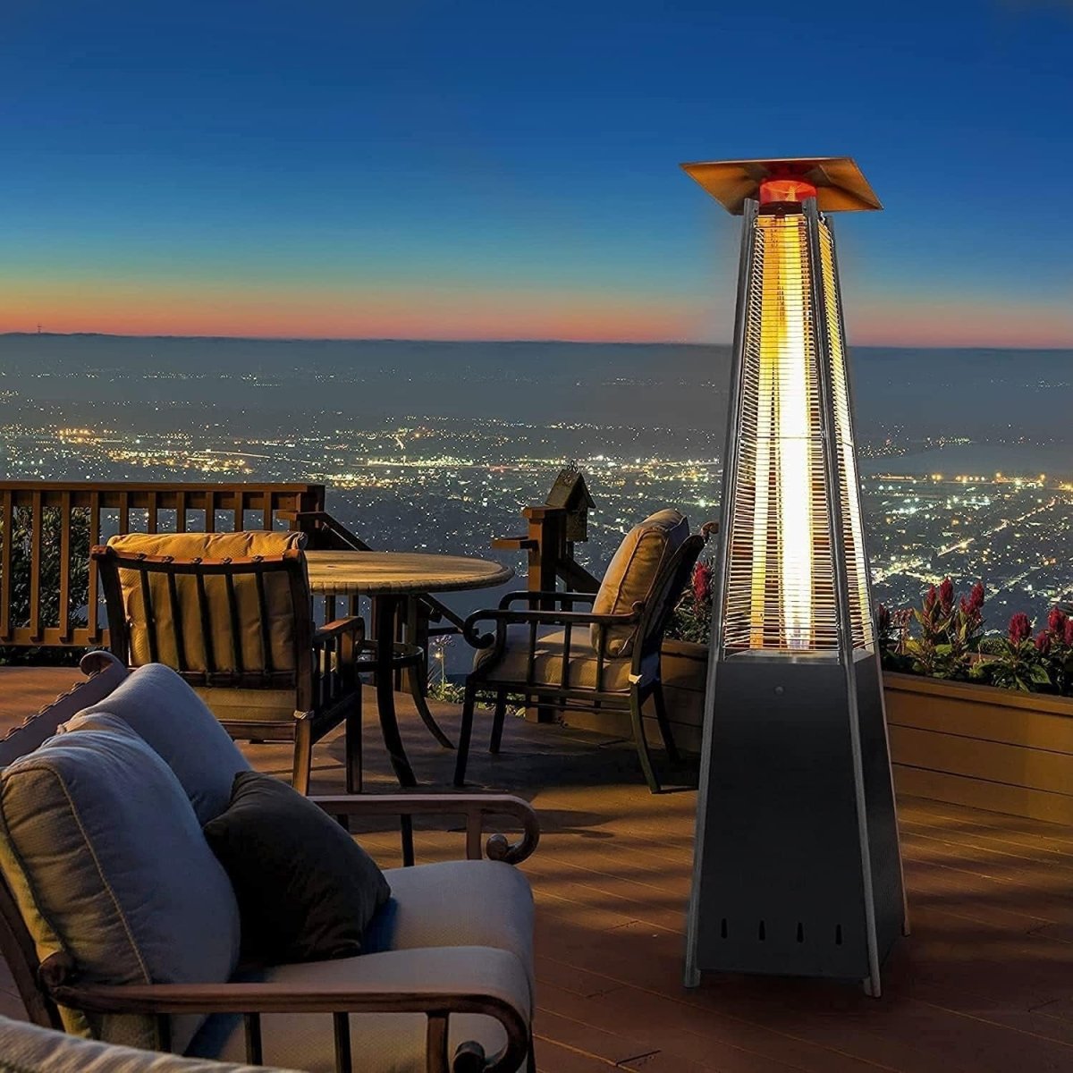 Outdoor Gas Patio Heater Pyramid Flame 13kW Propane Burner w/ Cover & Wheels - Kwikley