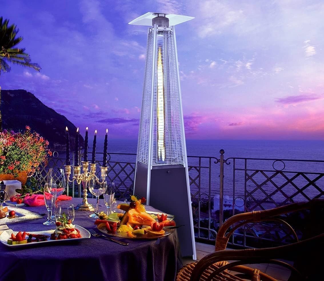 Outdoor Gas Patio Heater Pyramid Flame 13kW Propane Burner w/ Cover & Wheels - Kwikley