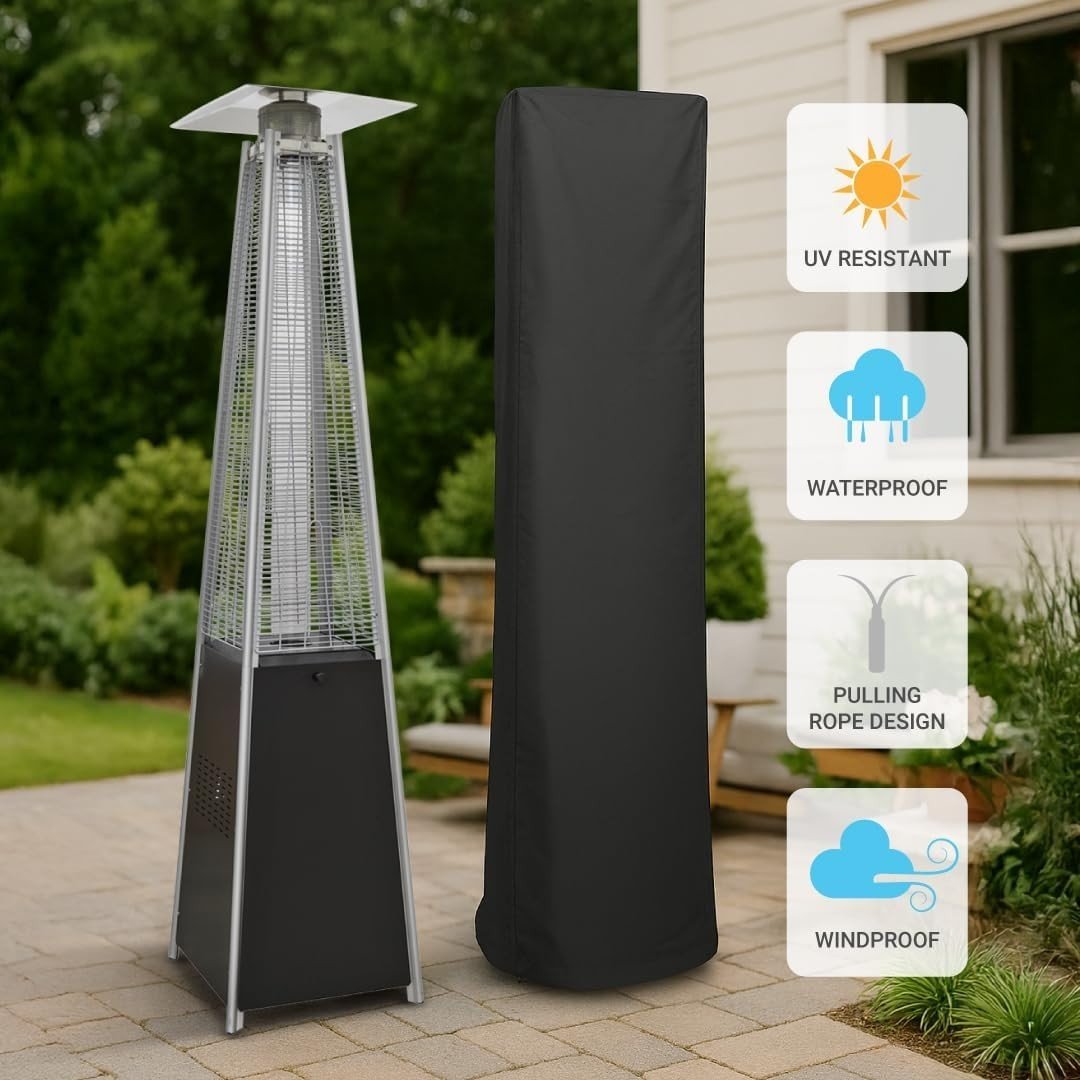 Outdoor Gas Patio Heater Pyramid Flame 13kW Propane Burner w/ Cover & Wheels - Kwikley