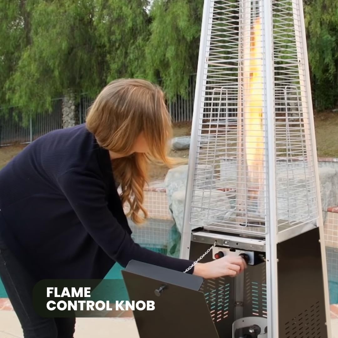 Outdoor Gas Patio Heater Pyramid Flame 13kW Propane Burner w/ Cover & Wheels - Kwikley