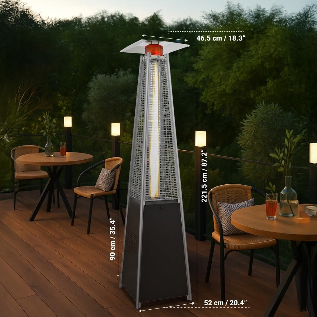 Outdoor Gas Patio Heater Pyramid Flame 13kW Propane Burner w/ Cover & Wheels - Kwikley