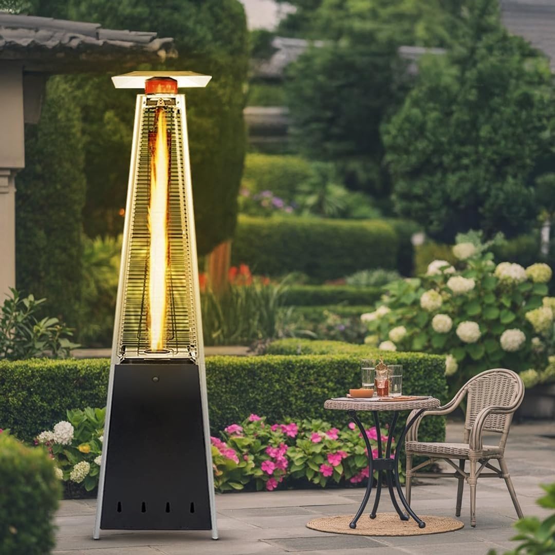 Outdoor Gas Patio Heater Pyramid Flame 13kW Propane Burner w/ Cover & Wheels - Kwikley
