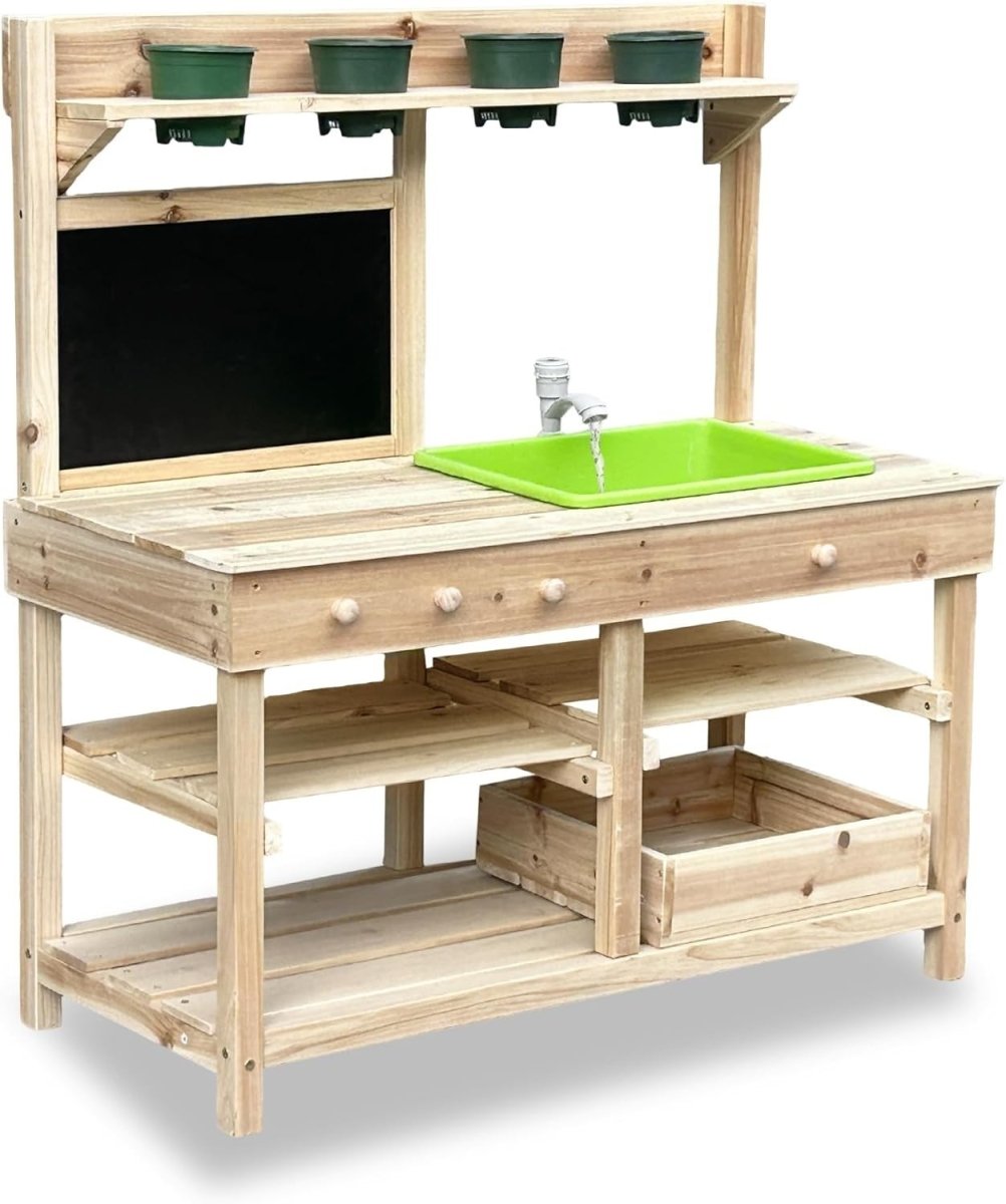 Outdoor Mud Kitchen for Kids Wooden Playset w/ Sink BBQ Grill - Kwikley